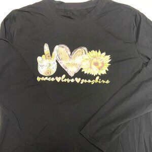 Peace -- Love -- Sunshine Women's 2XL Black Long Sleeve NOS T-Shirt